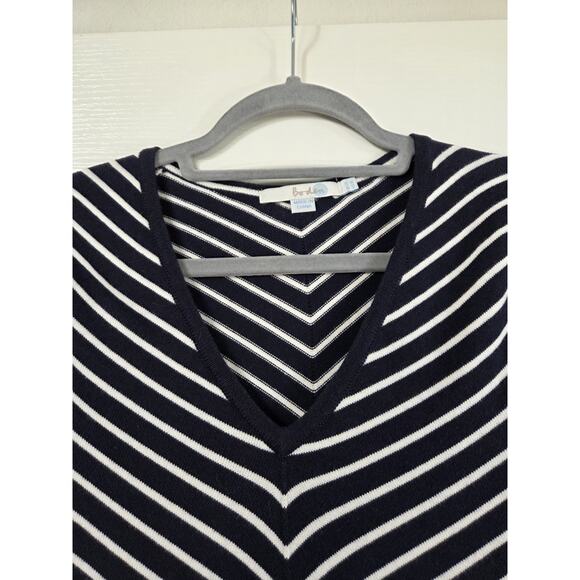 Boden Fit & Flare Navy Blue Ivory Striped Knee Length Knit Dress, Size 12L Tall - Picture 4 of 11